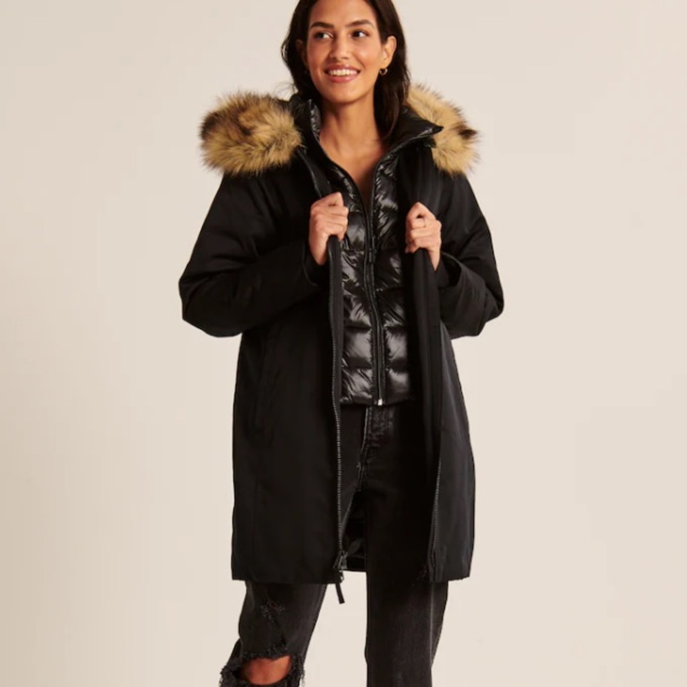 NWT black hooded tech parka